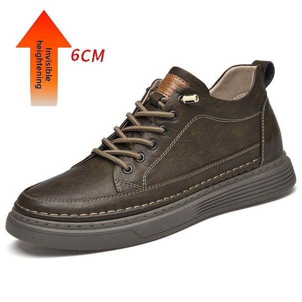 Men's Shoes Cowhide Platorm Heightening Board Shoes British Casual Leather Shoes Large Size Men's Shoes Low Top British Single Shoes_vogvips.com