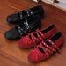 Sheepskin Version Red Bowknot Small Shoes For Women Autumn Genuine Leather Retro Shallow Mouth Rivet Ballet Flat Shoes_vogvips.com