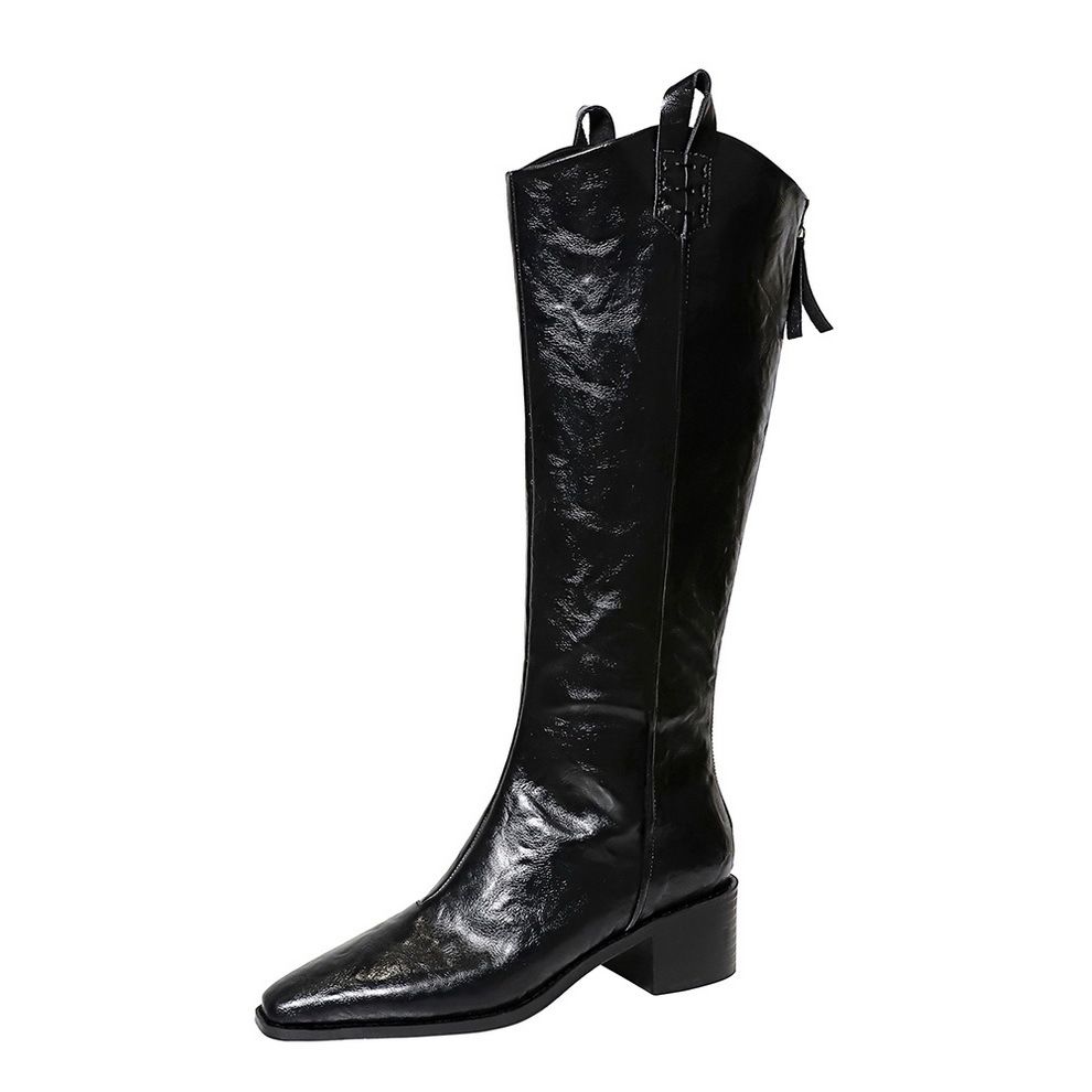 Hand-scratched Winter Boots Women's Boots Thick Heel Middle Heel Pointed Knight Boots High Boots_vogvips.com