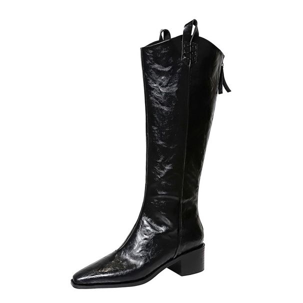 Hand-scratched Winter Boots Women's Boots Thick Heel Middle Heel Pointed Knight Boots High Boots_vogvips.com