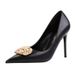 323-7 European And American Style Fashion Party Heels Women's Thin High Heel Shallow Mouth Pointed Toe Metal Buckle_vogvips.com