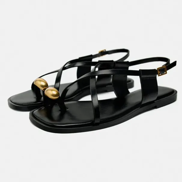 Flat Sandals For Women 2024 Summer - Metal Decor Cross Strap Breathable Ladies Footwear 4 6abeb_vogvips.com