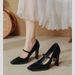 Mary Jane One Strap Red High Heels Chunky Heel Sexy 2025 New Style Patchwork French Square Toe Single Shoes_vogvips.com