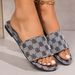 Plus Size Women's Floral Print Flat Slippers Round Toe Low Heel Khaki Strappy Slip-On Shoes_vogvips.com