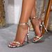 In-stock Cross-border European American Women's Square-toed Printed Sandals With One Strap And Cross Ankle Strap,_vogvips.com