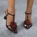 Women's Three-dimensional Lace Flower Pointy Shaped Heels With Sandals Party Burgundy Heels_vogvips.com