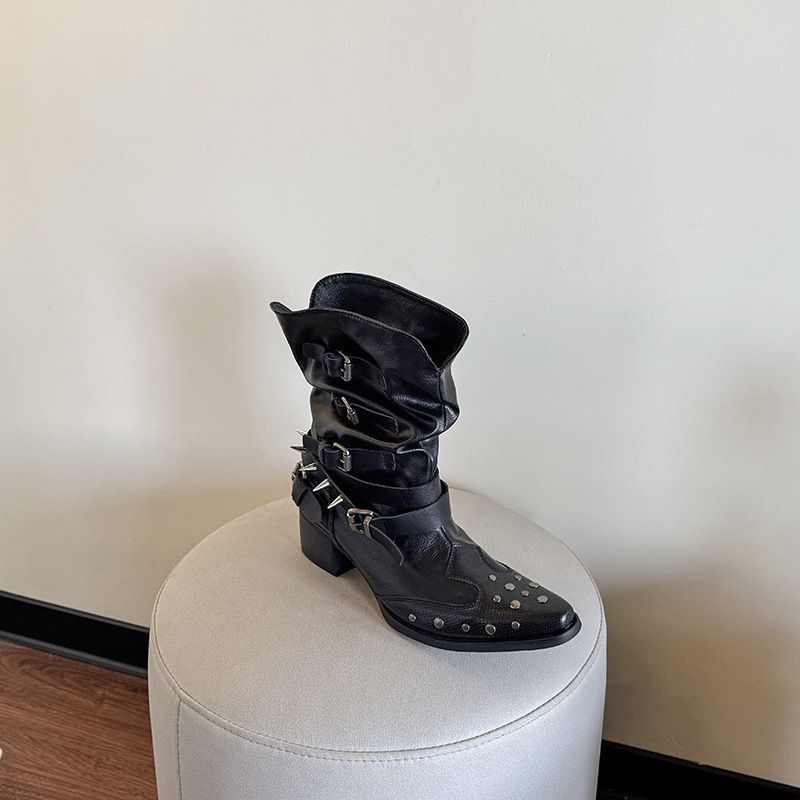 Women's Shoes Retro Embroidered Pointed Toe Western Cowboy Boots Women 2025 Spring And Summer New Thick Heel Versatile Knight Boots Sleeve Long Boots_vogvips.com