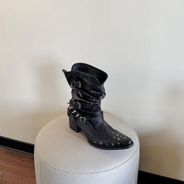 Women's Shoes Retro Embroidered Pointed Toe Western Cowboy Boots Women 2025 Spring And Summer New Thick Heel Versatile Knight Boots Sleeve Long Boots_vogvips.com