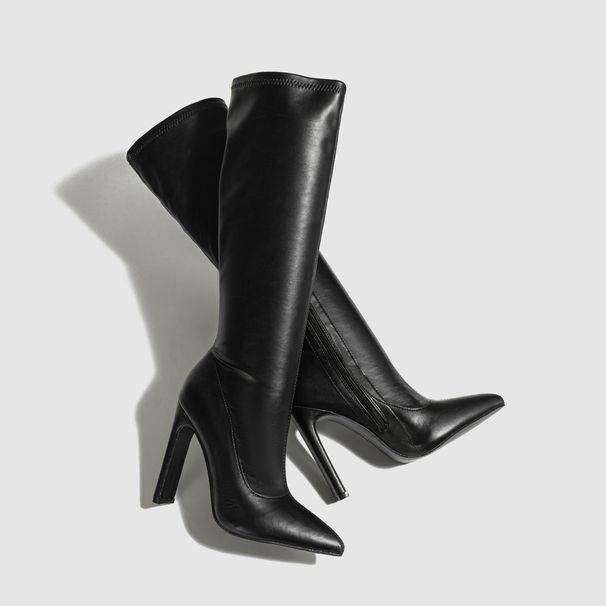 Women's Shoes Pointed Toe Side Zipper Stiletto High Heel Mid Calf Boots, High Elasticity, Plus Size Women's Leather Boots_vogvips.com