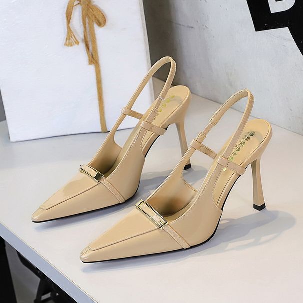 Women's Shoes Sexy Pointed Toe High Heels, Stiletto Heels, Super High Heels, Patent Leather, Metal Buckle, Open Back, And Strap._vogvips.com