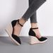 Women's Summer Pointed Toe Wedge Heel Platform Sandals Hollow Out Straw Braided Rope Sole Buckle Shoes_vogvips.com