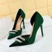 High-heeled women's shoes thick suede shallow mouth pointed side hollow-out ultra-high heel rhinestone buckle single shoes_vogvips.com