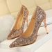 Women's Elegant High Heel Party Shoes With Metallic Heel & Glitter Pointed Toe For Evening Events High Heel Shallow Mouth Pointed Toe Sequin Shoes_vogvips.com
