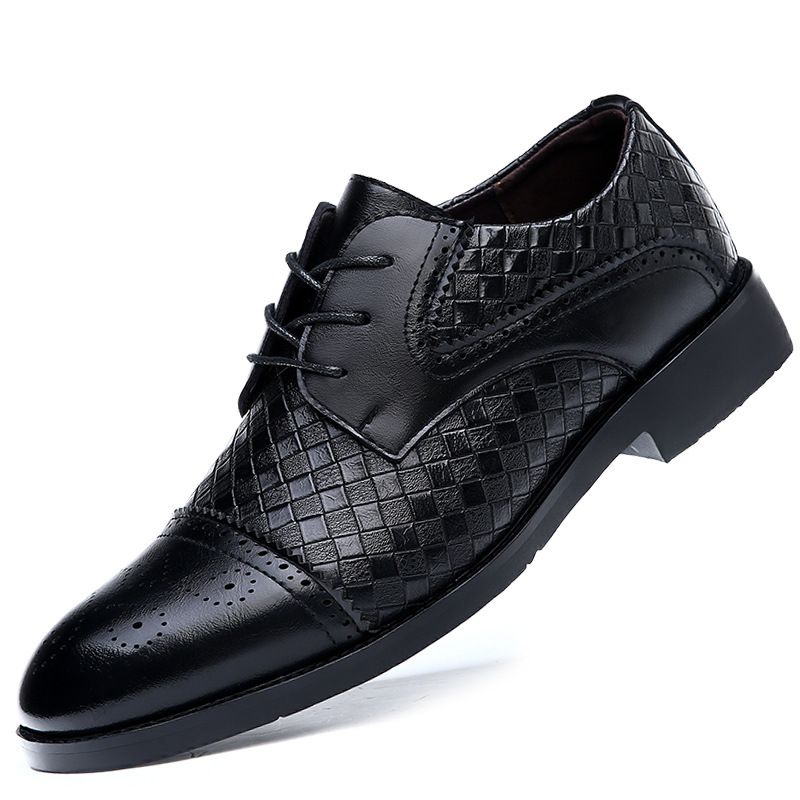 Man Stylish Derby Shoes Woven Leather Dress Mens Brogue Men Lace-Up Business Casual Office Party Wedding Shoe_vogvips.com
