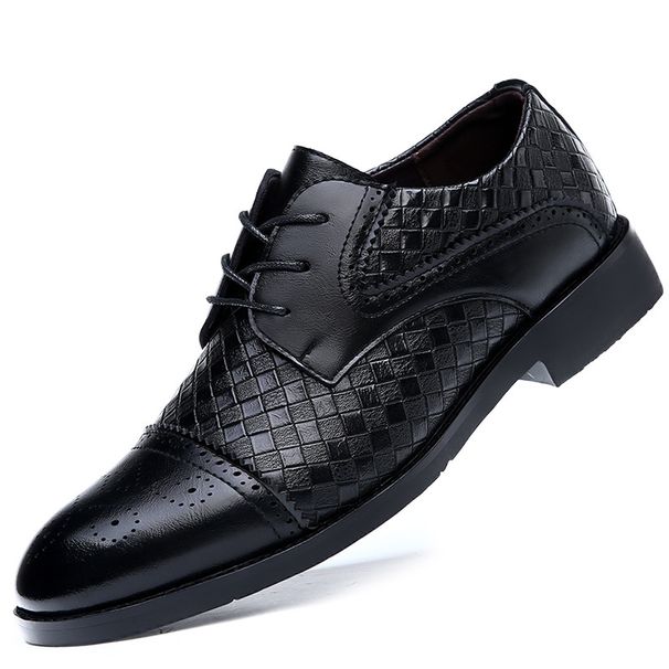 Man Stylish Derby Shoes Woven Leather Dress Mens Brogue Men Lace-Up Business Casual Office Party Wedding Shoe_vogvips.com