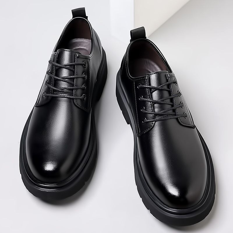 Leather Spring Autumn British Thick-Soled Derby Shoes Men's Formal Wedding Black Low-Cut Martin Boots Business Casual_vogvips.com