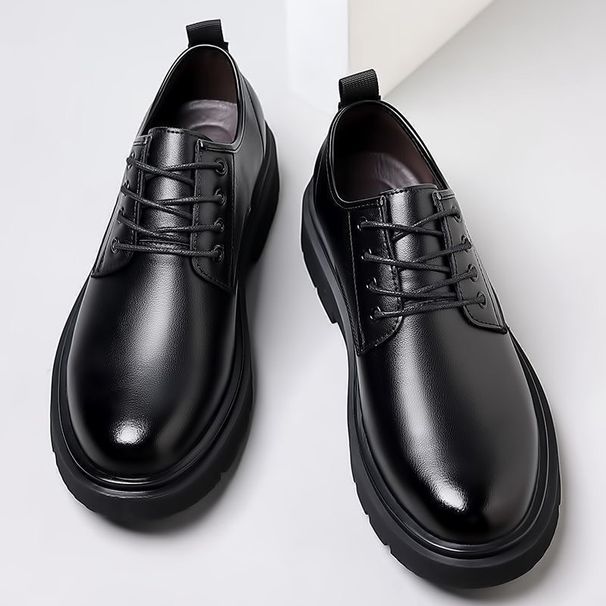Leather Spring Autumn British Thick-Soled Derby Shoes Men's Formal Wedding Black Low-Cut Martin Boots Business Casual_vogvips.com