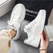 Men's Breathable White Casual Sneakers - Lightweight Low-Top Slip-On Shoes For Everyday Wear, Comfortable Round-Toe Design With Rubber Sole_vogvips.com