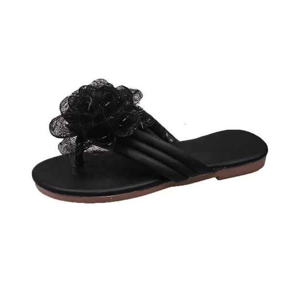 Pinch Toe Flower Beautiful Flip Flops For Women To Wear In Summer Style With Skirt Soft Flat Soled Cool Slippers 260112_vogvips.com