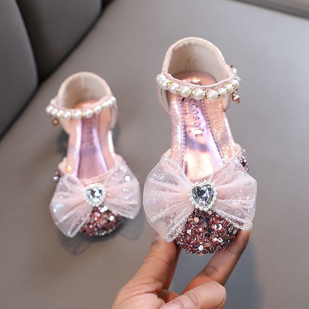 New Bow Girl Princess Girl Baby Princess Sandals Single Shoe Leather Dance Show Shoes_vogvips.com