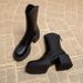 Black Martin Boots, Chunky Heel Platform Shoes_vogvips.com