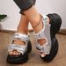Solid Color Round Head One-line Velcro Casual Platform Women's Plum-size Sandals_vogvips.com