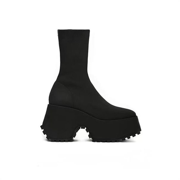 Large 2024 New Coarse Heel Knitted Women's High Heels Two Wear Elastic Woolen Cotton Boots Size 42_vogvips.com