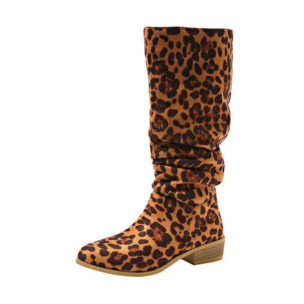 Women's Autumn New Style Plus Size Suede Slouch Boots With Pleated Chunky Heel And Pointed Toe, Over The Knee Boots_vogvips.com