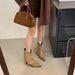 Chunky Heel Pointed Toe Booties Street Style Short Boots Women's Shoes Autumn Winter 2025 New Brown Western Slim Fit_vogvips.com