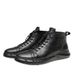 Men's Round Head Irst Layer Cowhide Casual Men's Board Shoes Ront Lace-up Breathable Low-heeled Board Shoes High-top Velvet Men's Shoes_vogvips.com