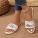Women's Plus Size Flat Sandals New Style Casual Pearl Rhinestone Beach Shoes For Summer_vogvips.com