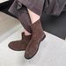 Niche Minimalist British Style Round Toe Flat Short Boots, 25 Autumn/winter New Model, Genuine Leather Suede Slim-fit_vogvips.com