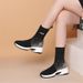 Thin New Knitted Thick Muffin Wedge Socks Plaid Non-Slip Women Shoes Genuine Leather Soft Bottom Elastic Boots_vogvips.com