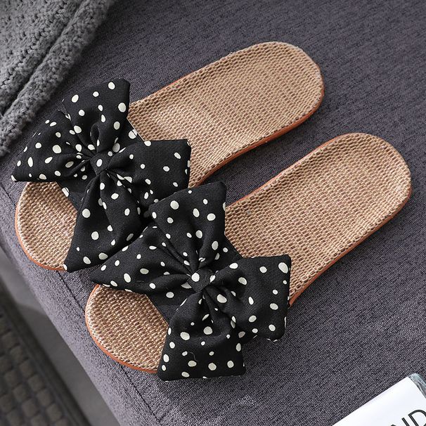Linen Casual Platform Slippers Women Home Bowknot Designer Shoes Girls Flats Seasons New Fashion House Slipper Open Toe_vogvips.com