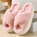 Chic Fur Cross Band Slippers For Women - Ultra-Soft Memory Foam Platform House Shoes For Winter Indoor Comfort_vogvips.com
