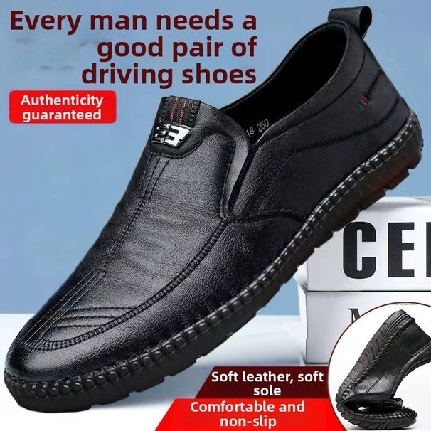 Men's Business Casual Leather Shoes Soft Upper Fashionable Driving Loafers Soft Sole Middle Aged And Elderly Dad Shoes 2025 Style_vogvips.com