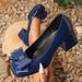 Large size square head bow single shoes for women new thick heels patent leather black work shoes_vogvips.com