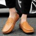 Bean Shoes Flat Men Hollow Leather Slip-on Casual Shoes_vogvips.com