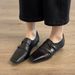 First Encounter With British Style Square-Toed Small Gold Buckle Loafers Women, Black Slip-On Versatile Leather Shoes_vogvips.com
