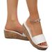 Summer New White Wedge Slippers For Women, One-Strap Thick-Soled Platform , Outdoor Height-Increasing Waterproof Platform_vogvips.com