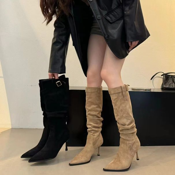 2024 Autumn Winter Versatile Slimming Slouch Pointed Toe Stiletto Heel High Tube Women Melad Over-the-Knee Long Boots_vogvips.com