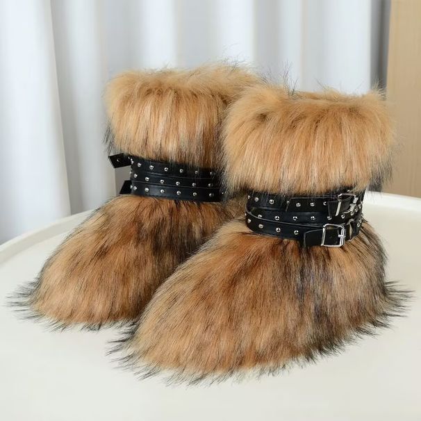 Subculture Millennial 1 Hot Girl Fox Raccoon Women Winter Fur Mid-Calf Snow Boots Original Brand Logo_vogvips.com