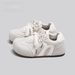 Women’s Retro Round‑Toe Lace‑Up Sneakers, Two‑Tone Suede‑Effect Low‑Top Trainers, Soft Flat Non‑Slip Outsole Casual Shoes_vogvips.com
