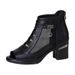 Sandals Women's Soft Leather Medium Heel Mesh Short Boots Fashionable Breathable Cool Boots Thick Heel Hollow Fish Mouth Shoes_vogvips.com