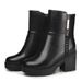 Soft Leather Short For Women, Sheepskin Thick Sole Chunky Heel Waterproof Platform Full Wool Lined Women's Cotton Shoes_vogvips.com