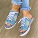 Women's Shoes Spring And Summer Fish Mouth Denim Lace Up Casual Flat Soled Women's Sandals Large Size Lace Up Slippers For Women_vogvips.com