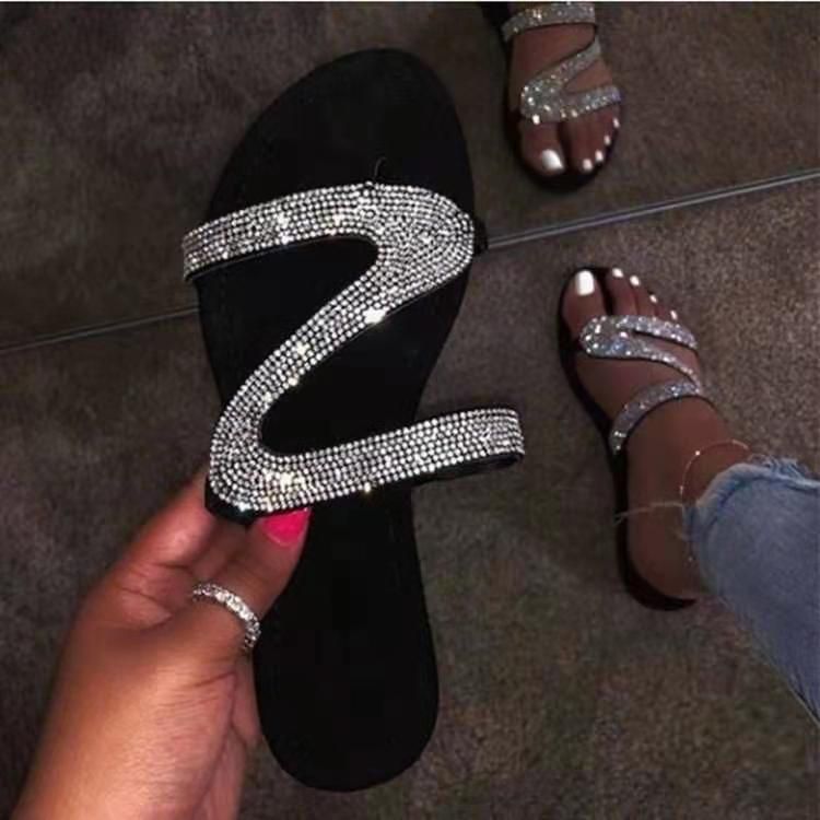 New Flat Flip Flops Women's Beach Rhinestone Sandals Women_vogvips.com