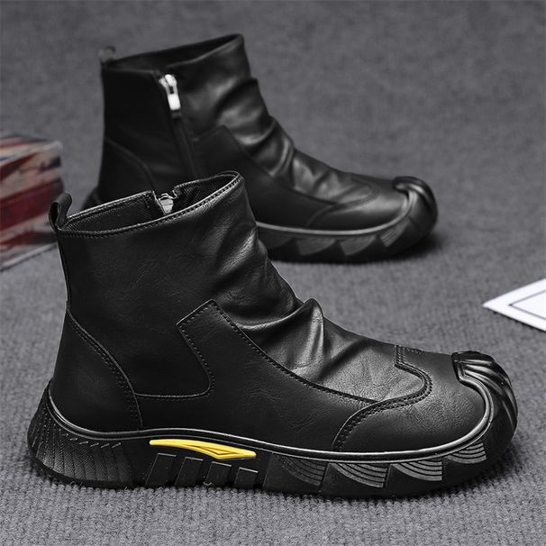 European Warm Series Labor Protection Men's Winter Fleece-Lined Warm Cotton Construction Site Work Side Zipper Leather Shoes Casual Martin_vogvips.com
