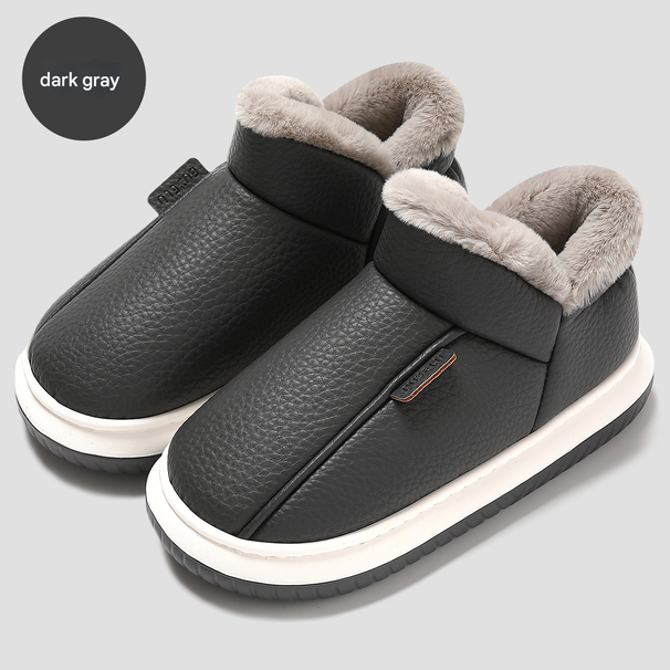 MTX All-inclusive Slippers Women Home Indoor Non-slip Thick Sole Fleece-lined Warm Cushioned PU Cotton Shoes For Men Winter_vogvips.com