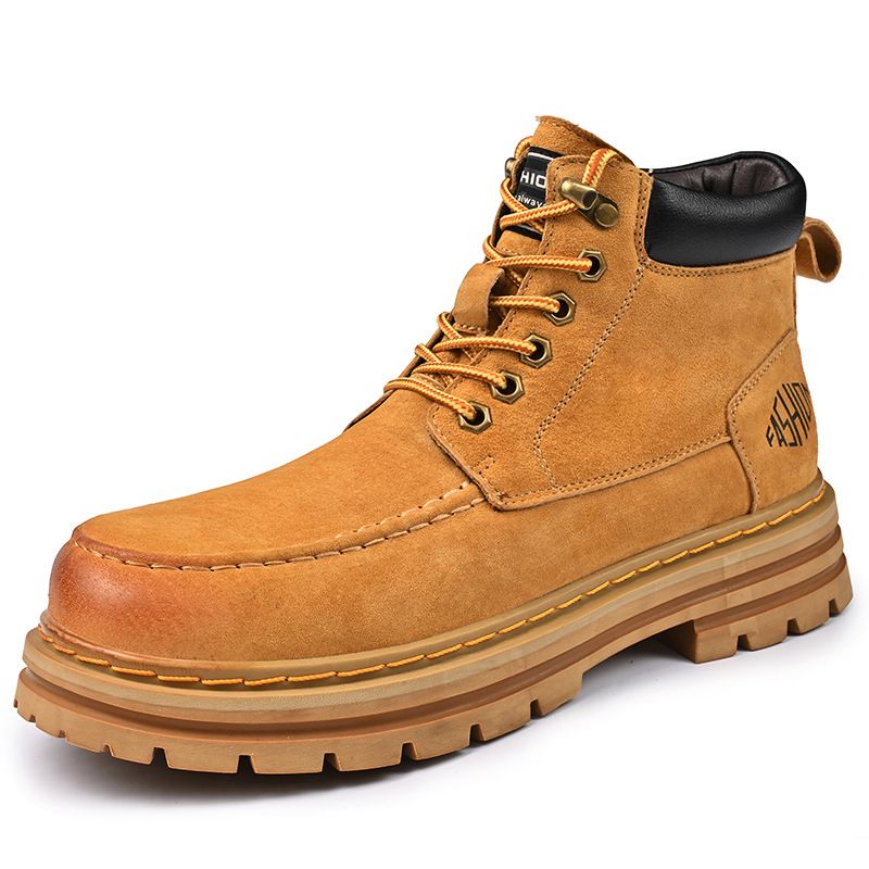 European Warm Series Men's Martin Winter Outdoor Casual Work Shoes Genuine Leather Thick Sole Height Increasing Yellow Boots_vogvips.com